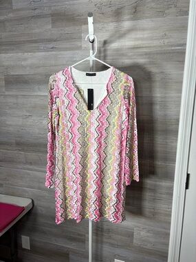 Nally & Millie Pink Zigzag Lace V-Neck Tunic 2128